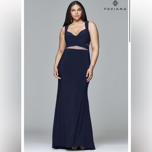 Faviana curve navy blue long dress with side cutouts bridesmaid, prom